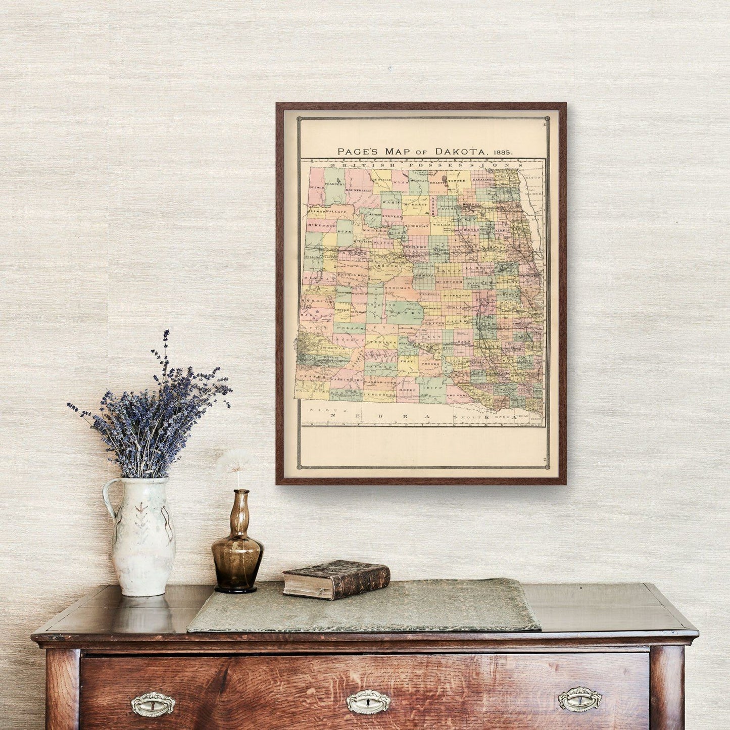 Vintage Map of Dakota Territory, 1885