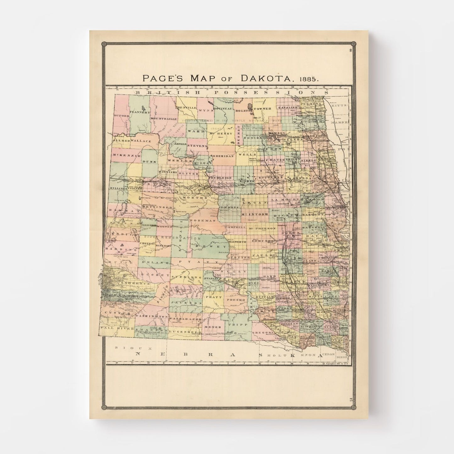 Vintage Map of Dakota Territory, 1885