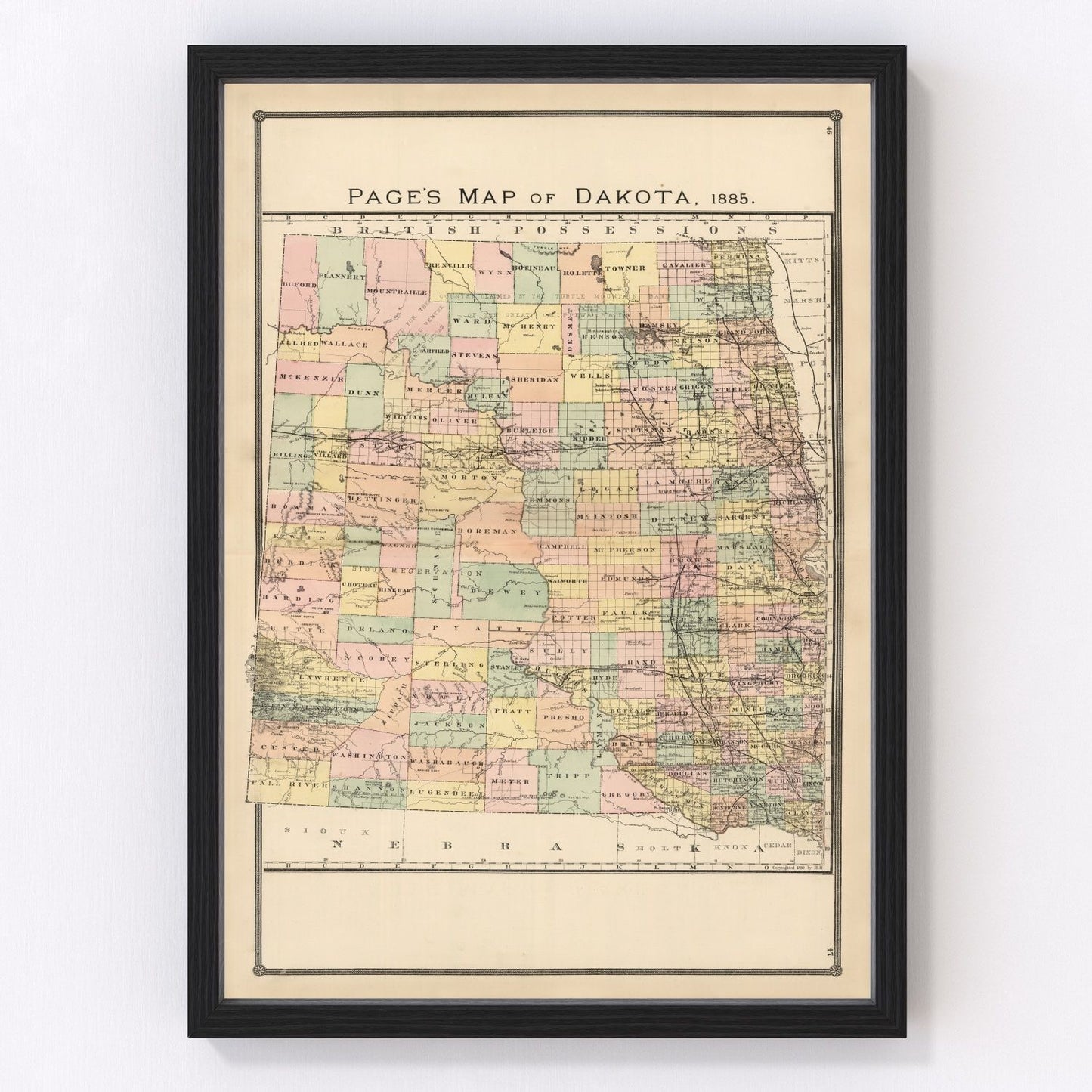 Vintage map of Dakota Territory, 1885