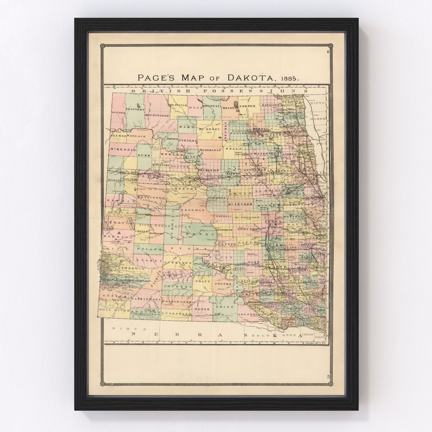 Vintage map of Dakota Territory, 1885