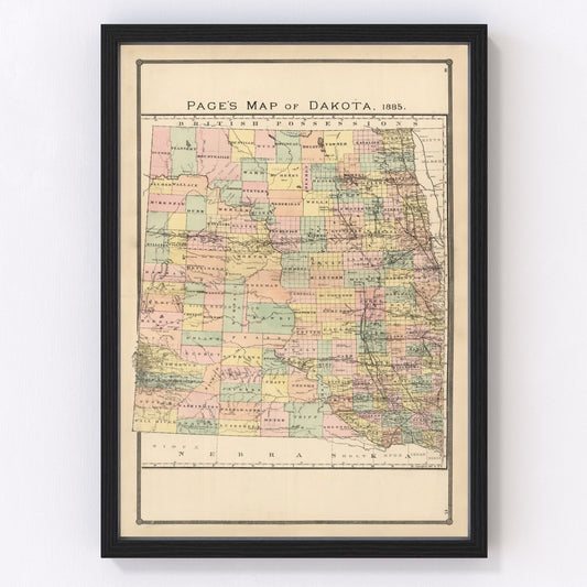 Vintage map of Dakota Territory, 1885