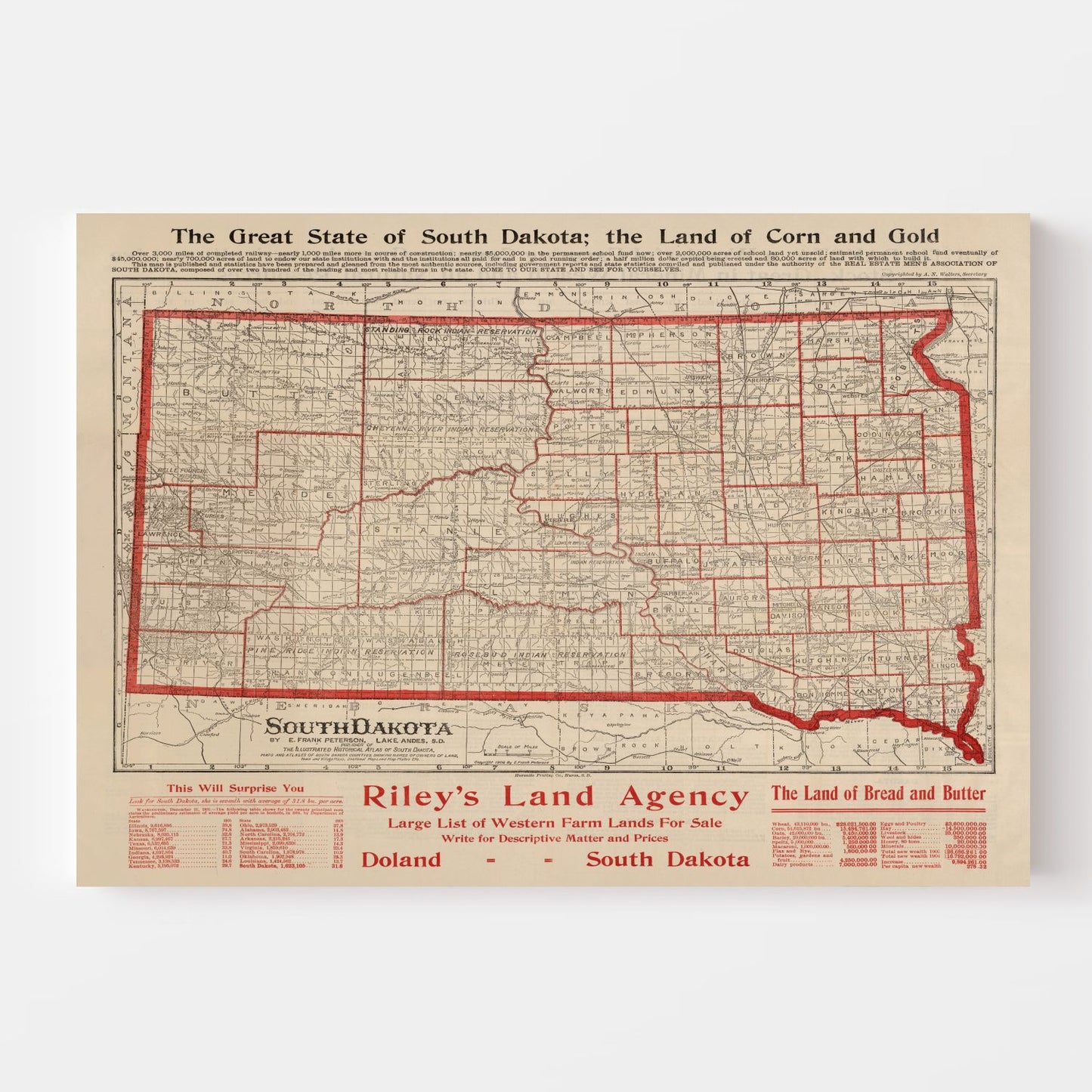Vintage Map of South Dakota, 1906