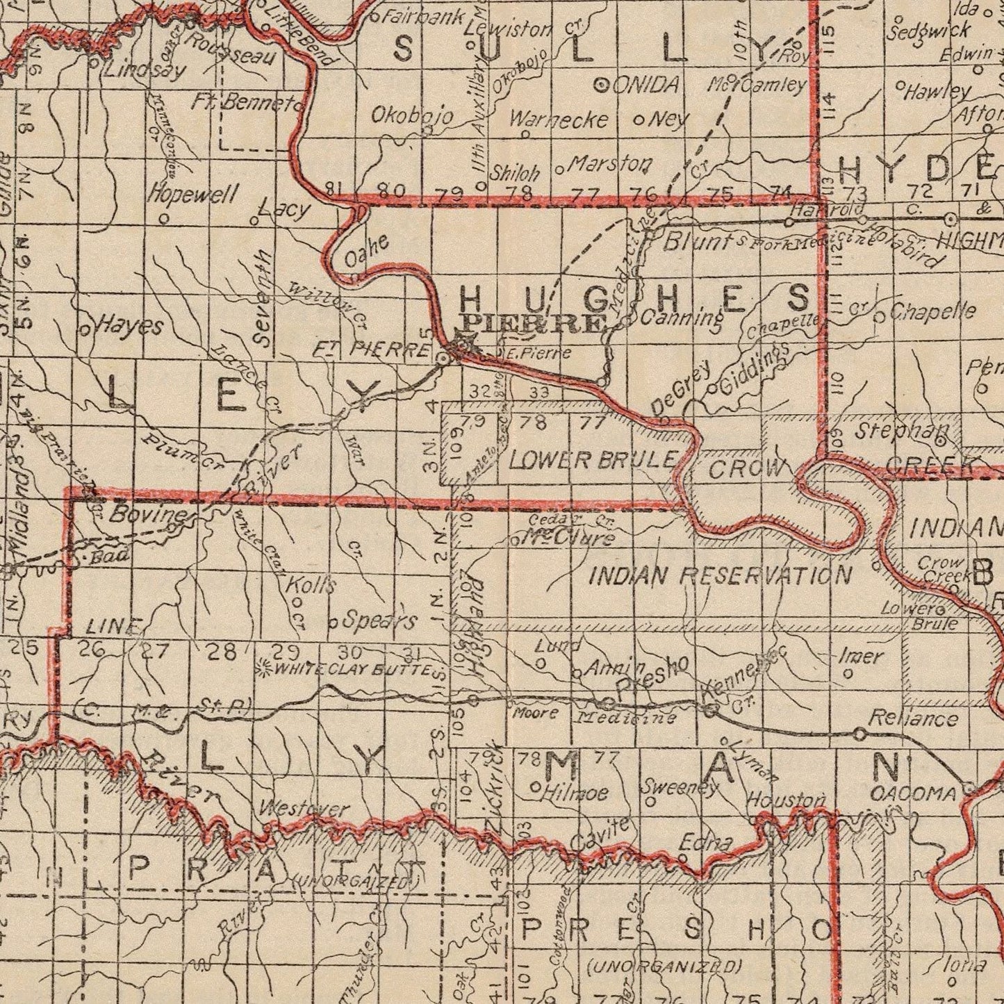 Vintage Map of South Dakota, 1906
