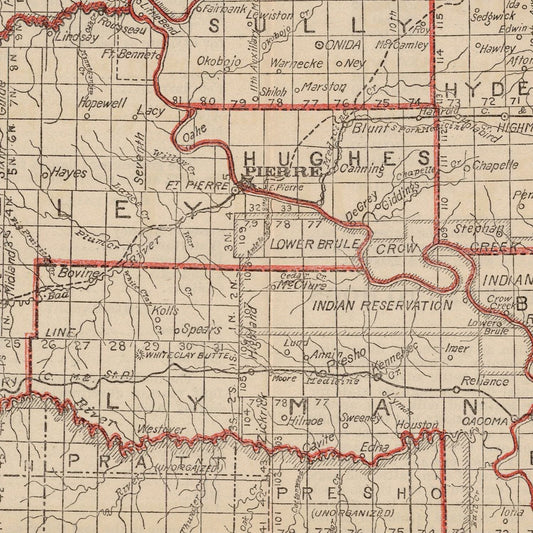 Vintage Map of South Dakota, 1906