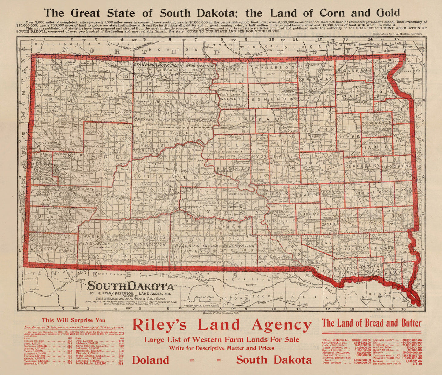 Vintage Map of South Dakota, 1906