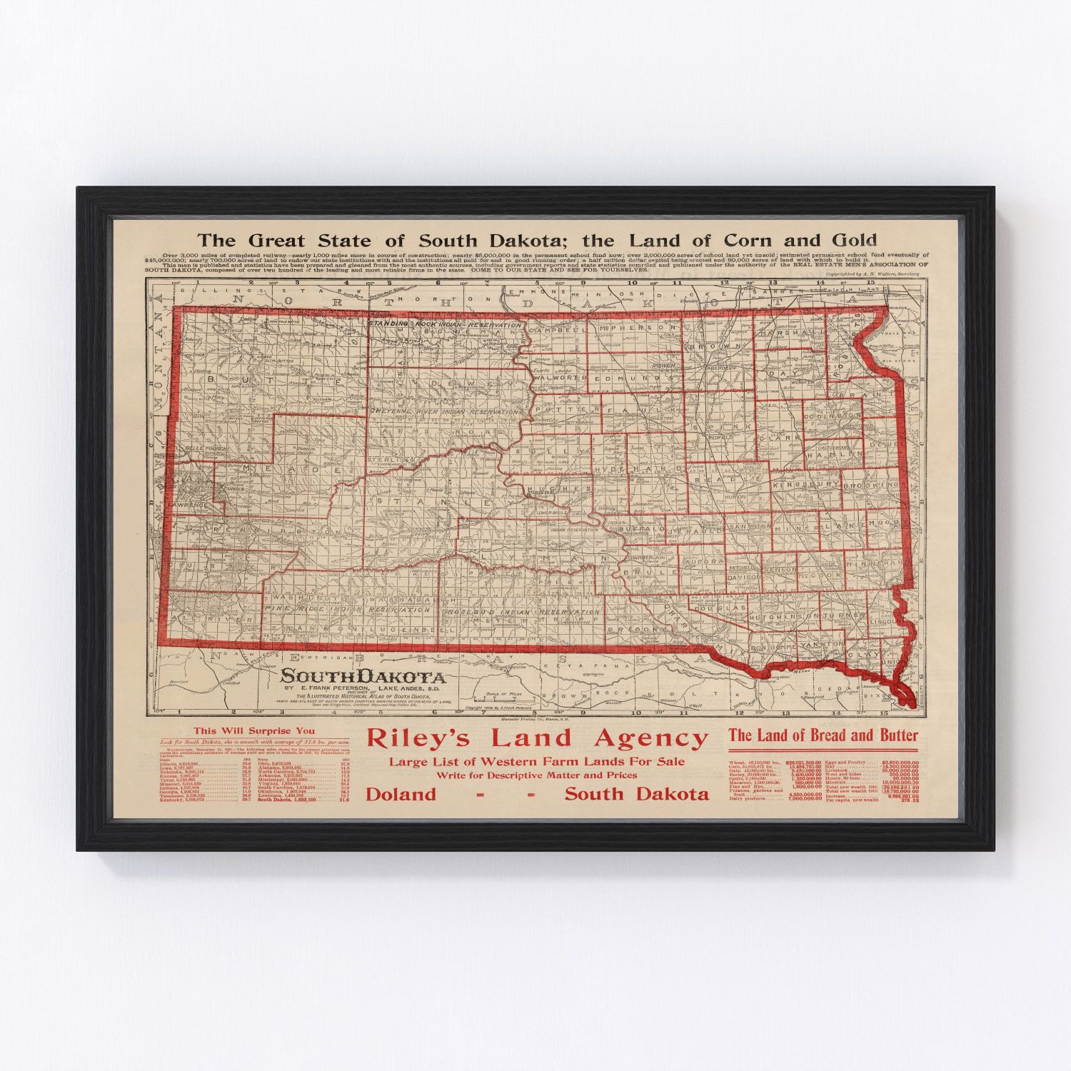 Vintage map of South Dakota, 1906