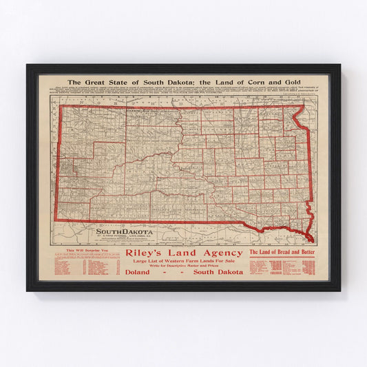 Vintage map of South Dakota, 1906