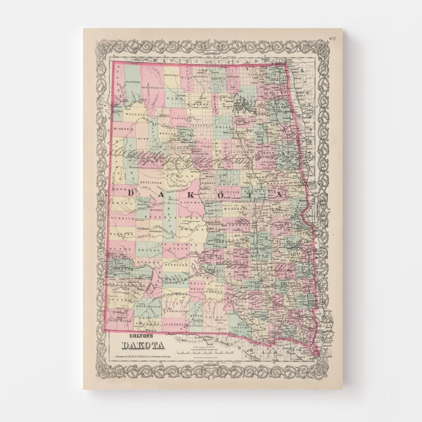 Vintage Map of Dakota Territory, 1876