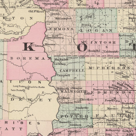 Vintage Map of Dakota Territory, 1876