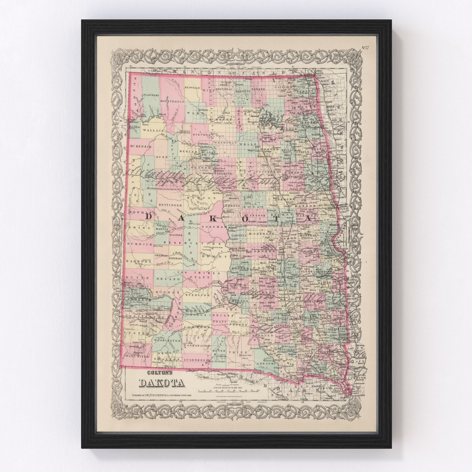 Vintage map of Dakota Territory, 1876