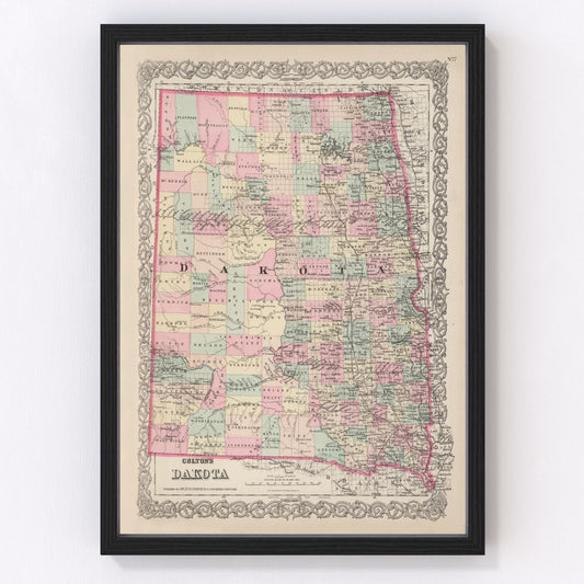 Vintage map of Dakota Territory, 1876