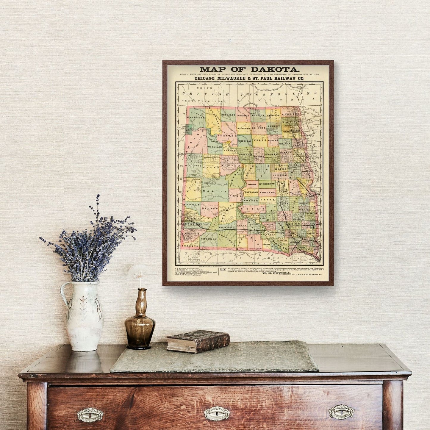 Vintage Map of Dakota Territory, 1882