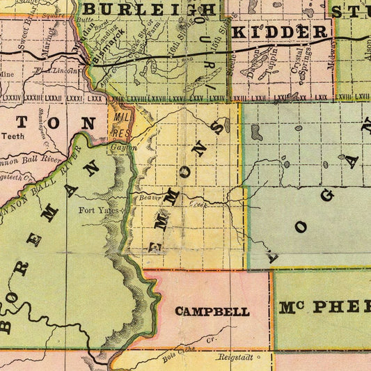 Vintage Map of Dakota Territory, 1882