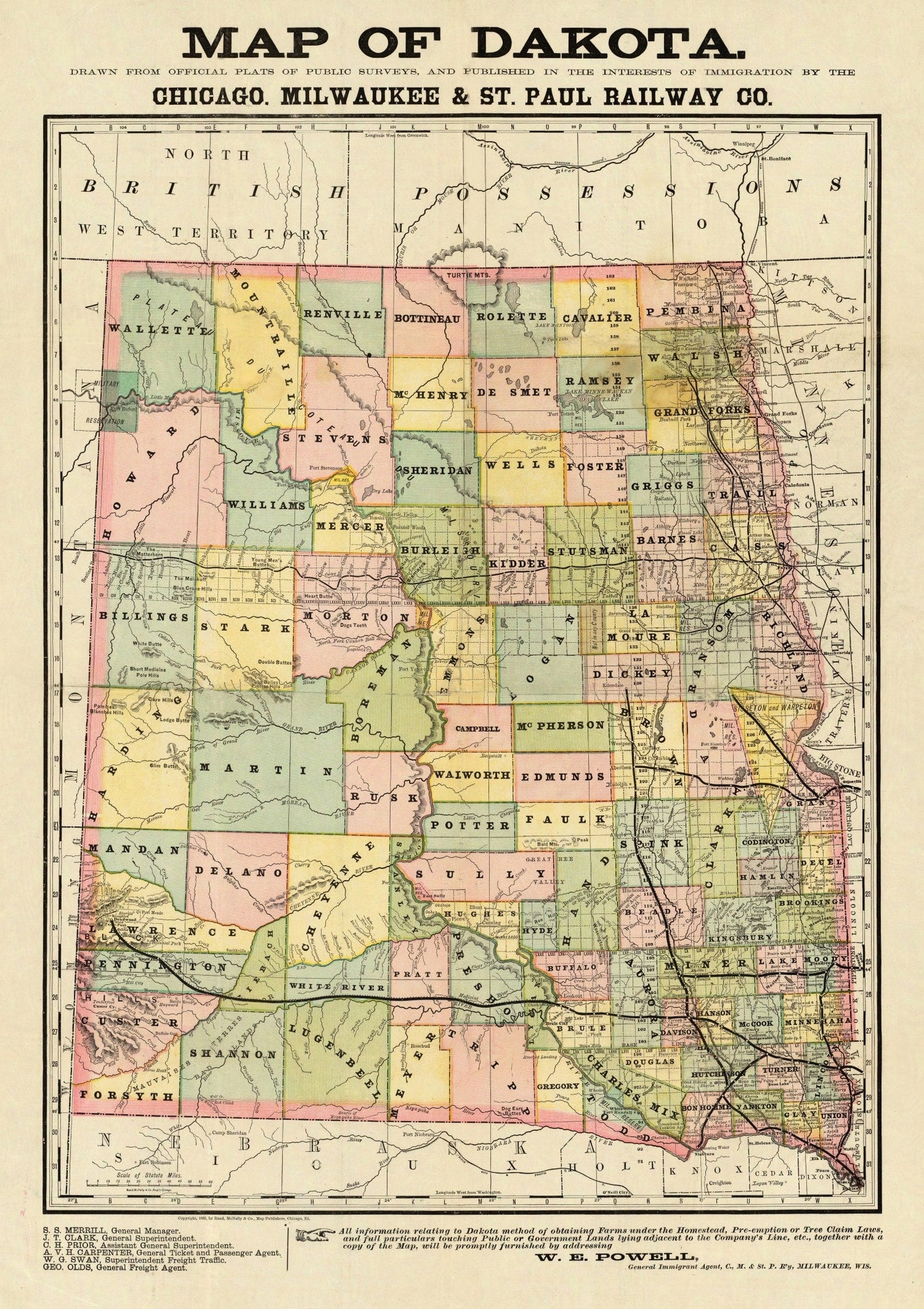 Vintage Map of Dakota Territory, 1882