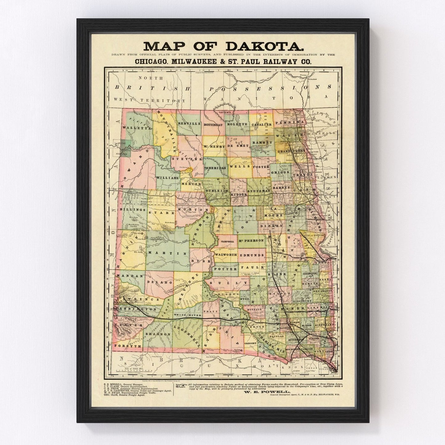 Vintage map of Dakota Territory, 1882