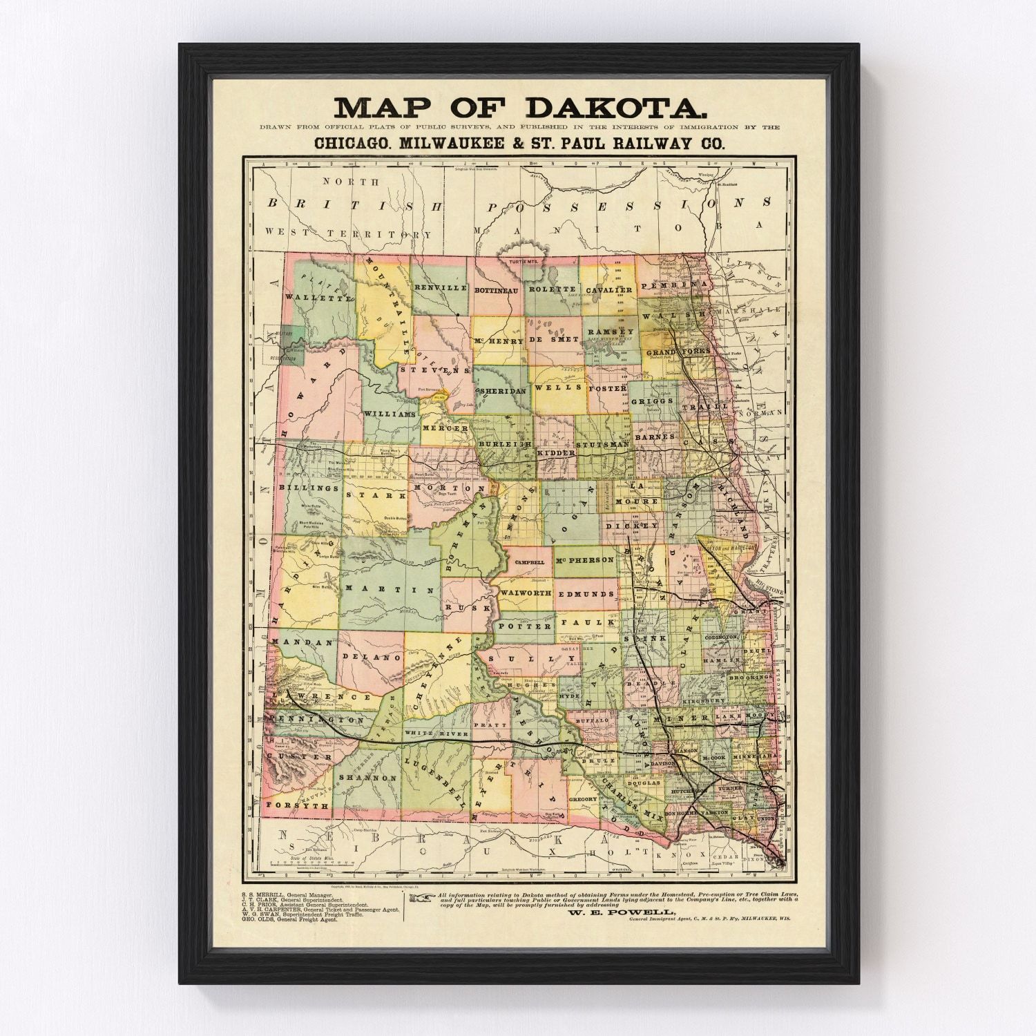 Vintage map of Dakota Territory, 1882