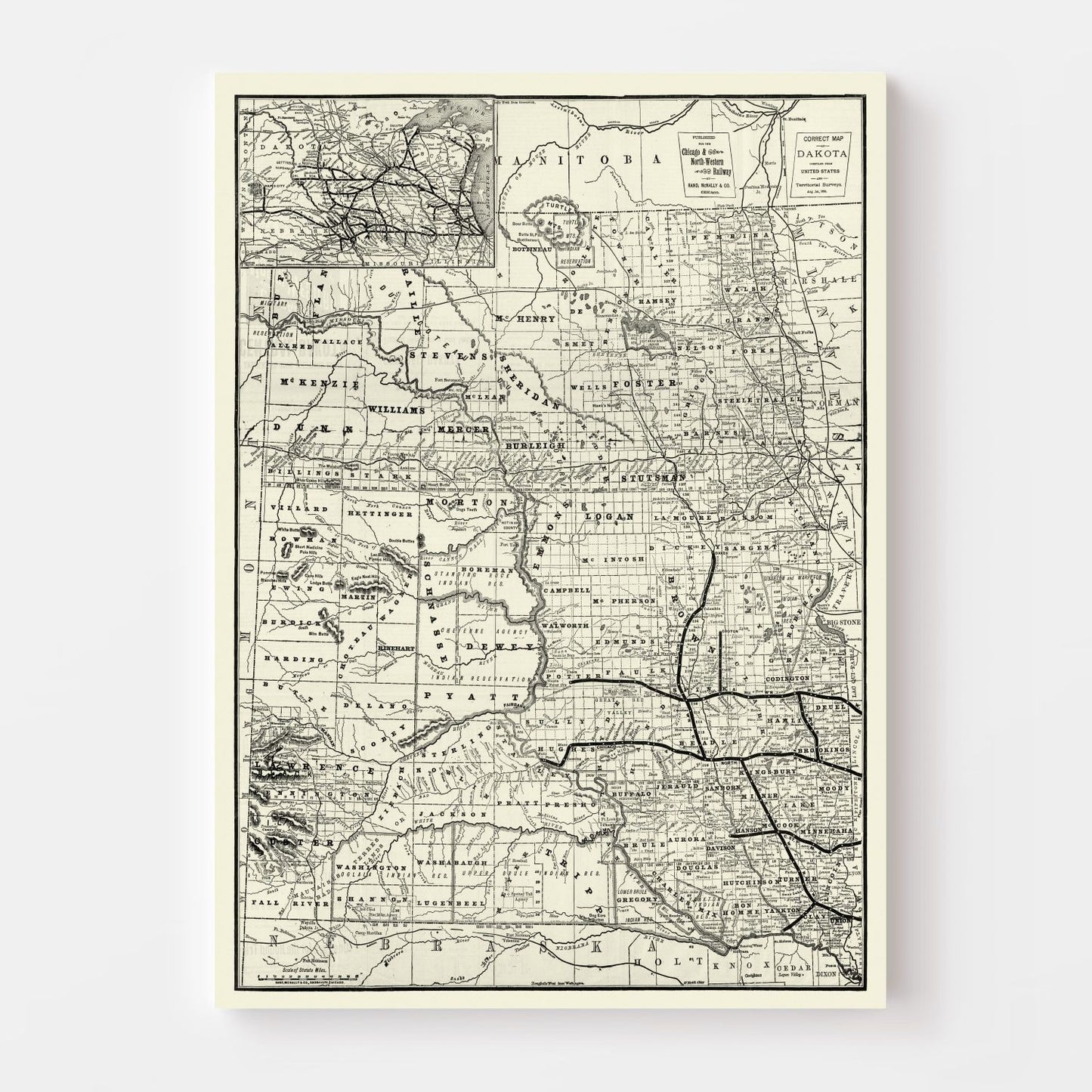 Vintage Map of Dakota Territory, 1888