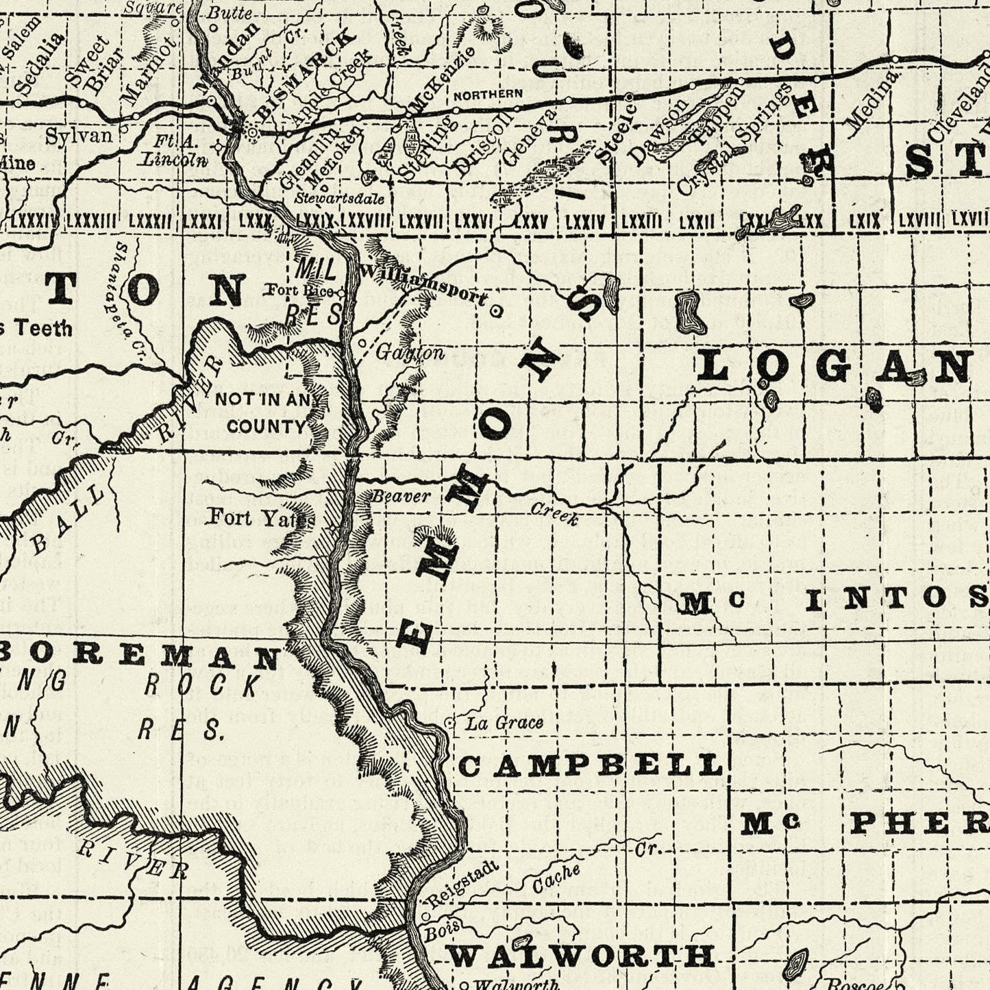 Vintage Map of Dakota Territory, 1888