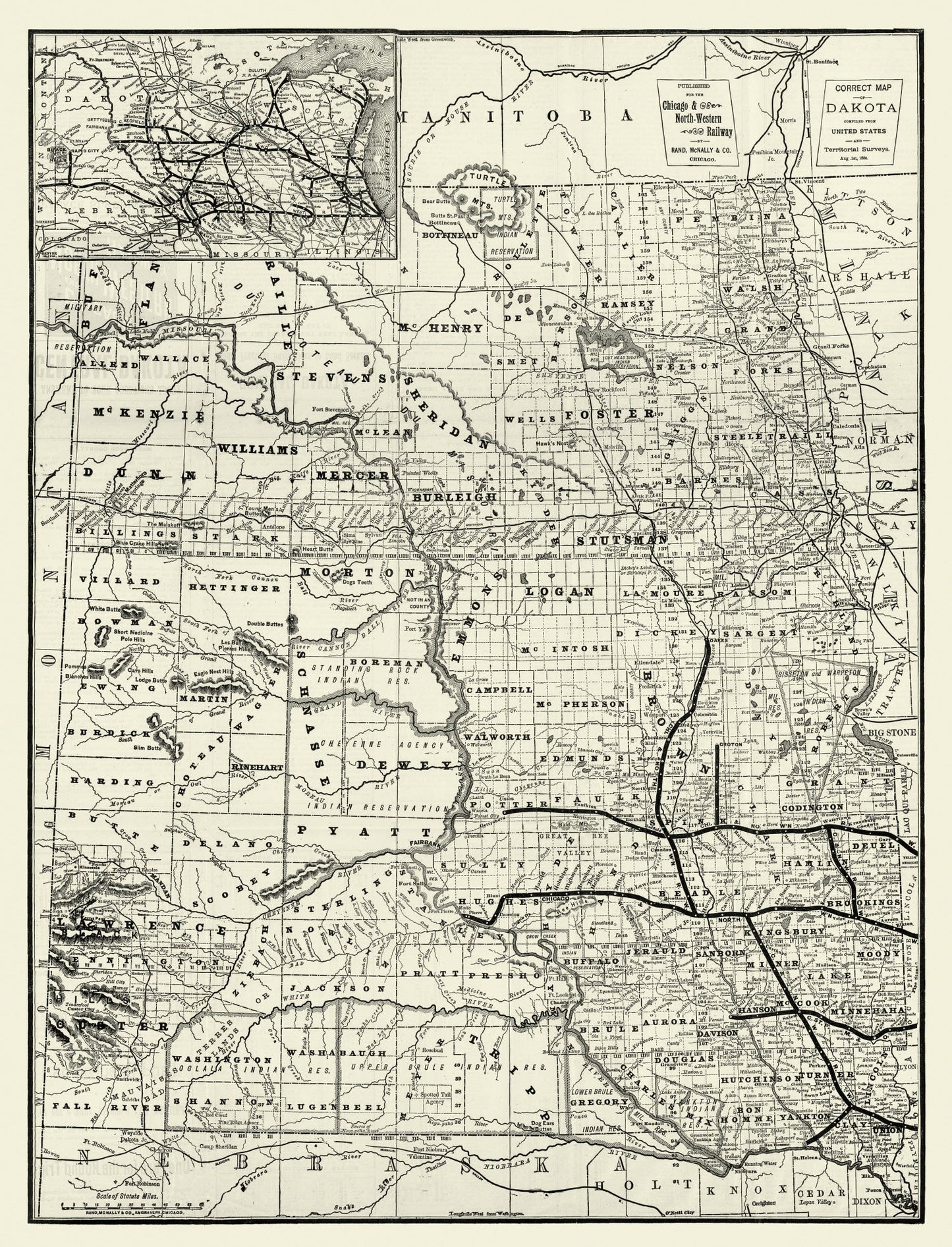 Vintage Map of Dakota Territory, 1888