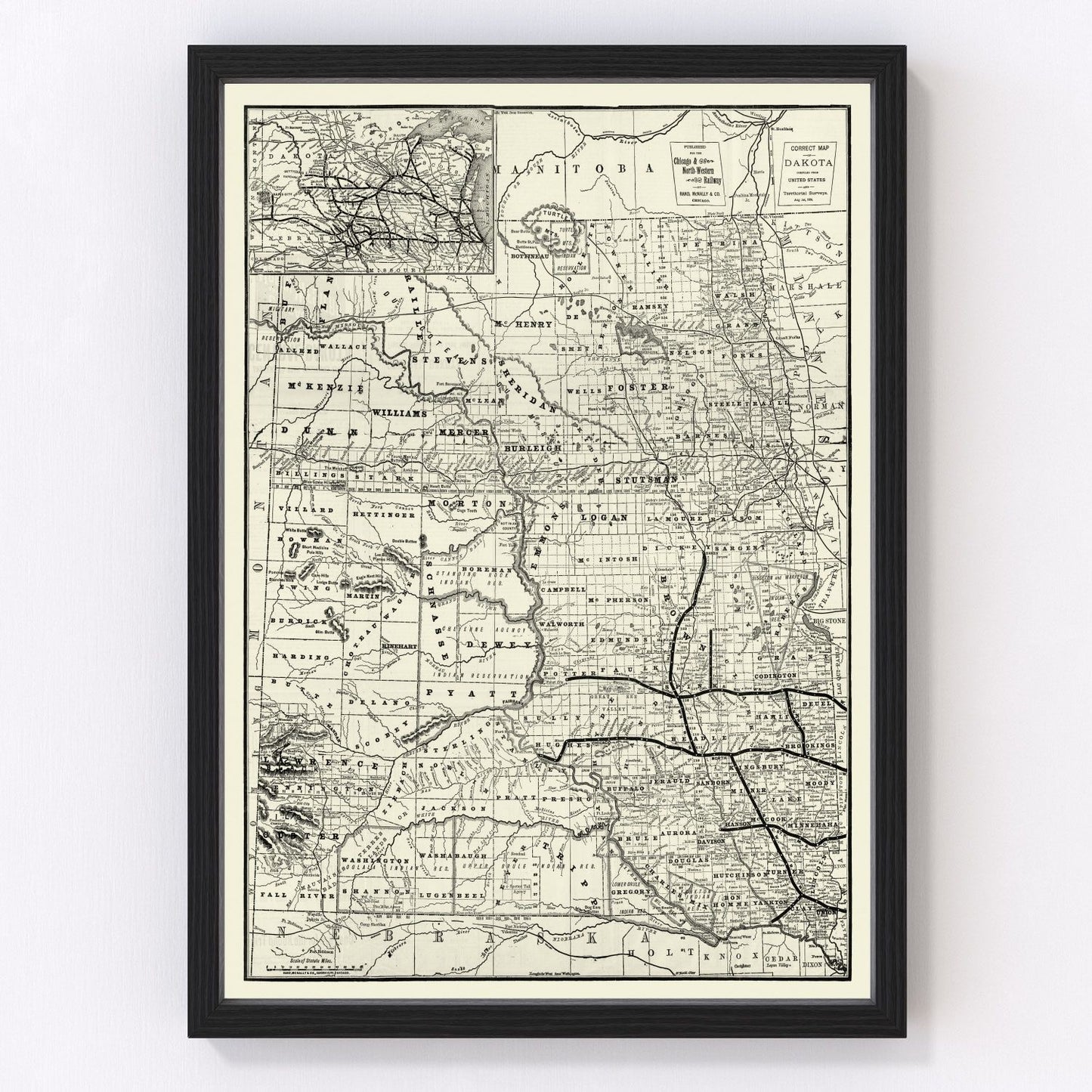 vintage map of Dakota Territory, 1888