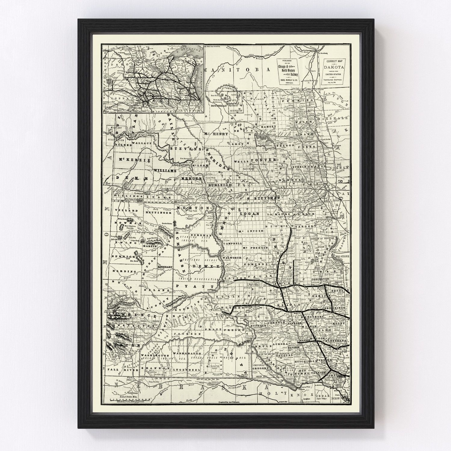 vintage map of Dakota Territory, 1888