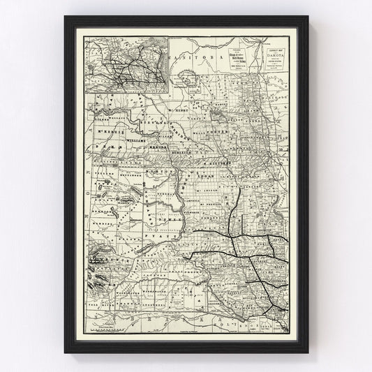 vintage map of Dakota Territory, 1888