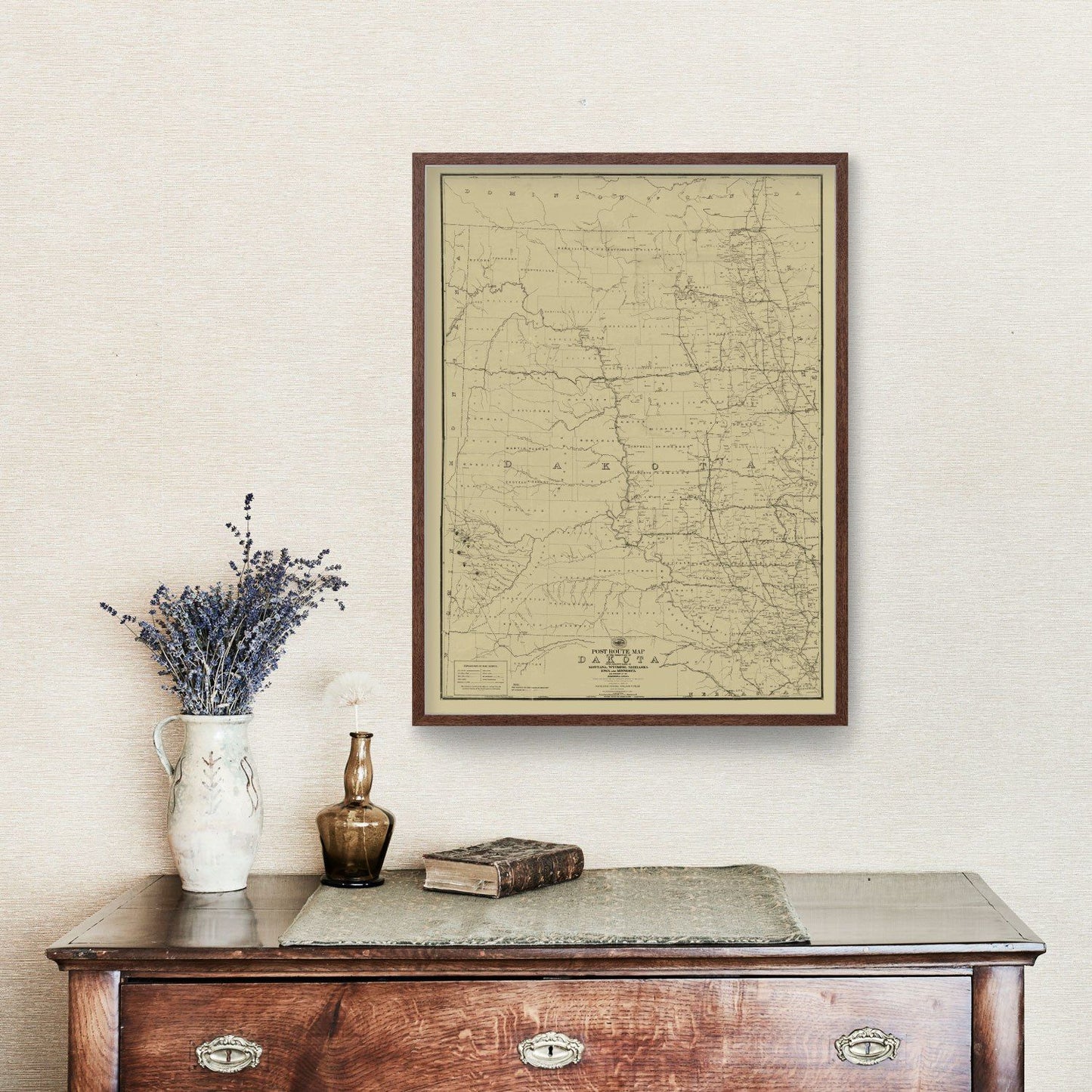 Vintage Post Route Map of Dakota Territory, 1885