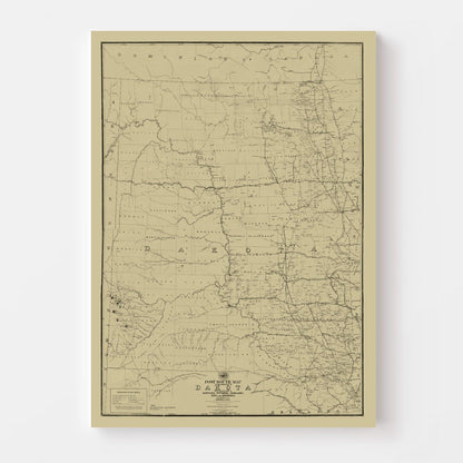 Vintage Post Route Map of Dakota Territory, 1885