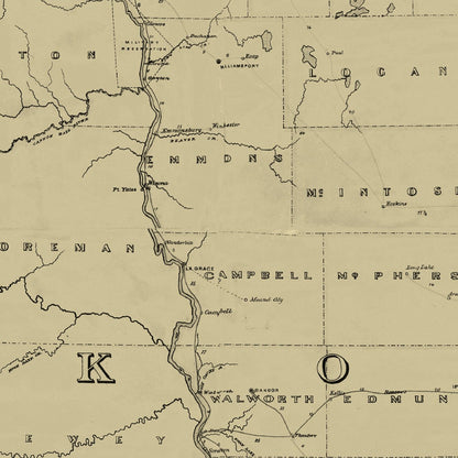 Vintage Post Route Map of Dakota Territory, 1885
