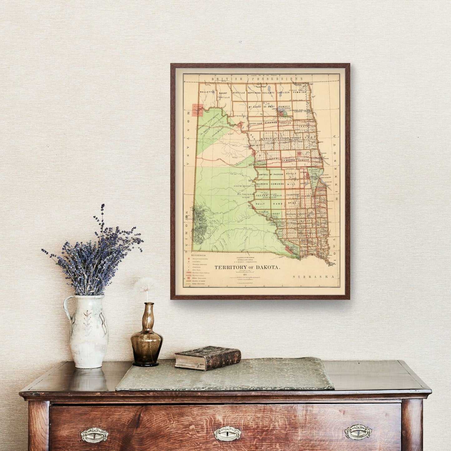 Vintage 1876 Dakota Territory Historic Map