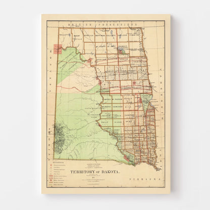 Vintage 1876 Dakota Territory Historic Map