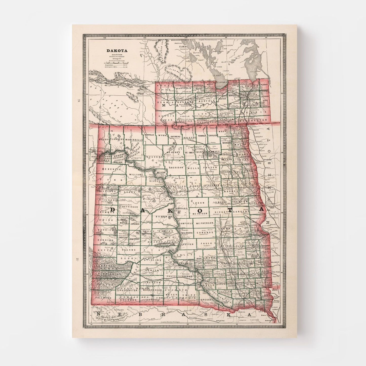 Vintage Map of Dakota Territory, 1883