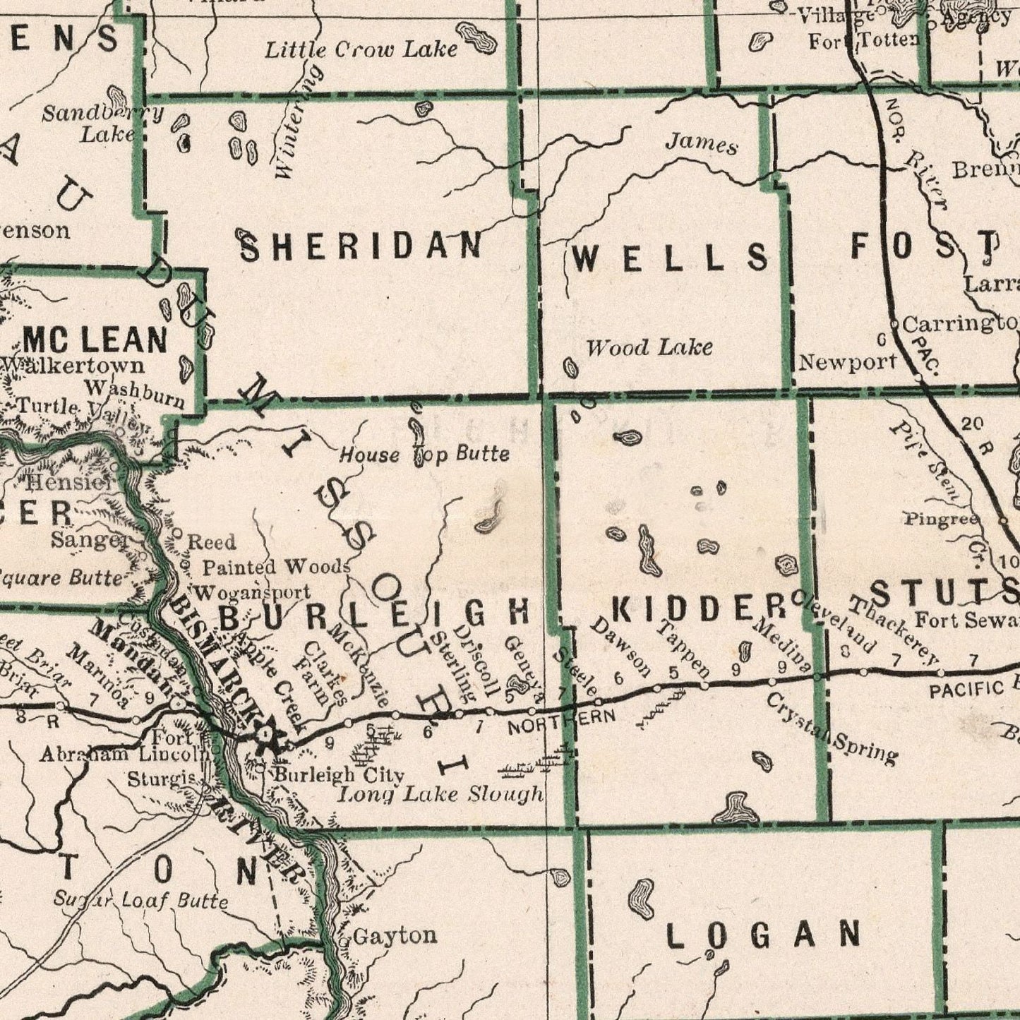 Vintage Map of Dakota Territory, 1883