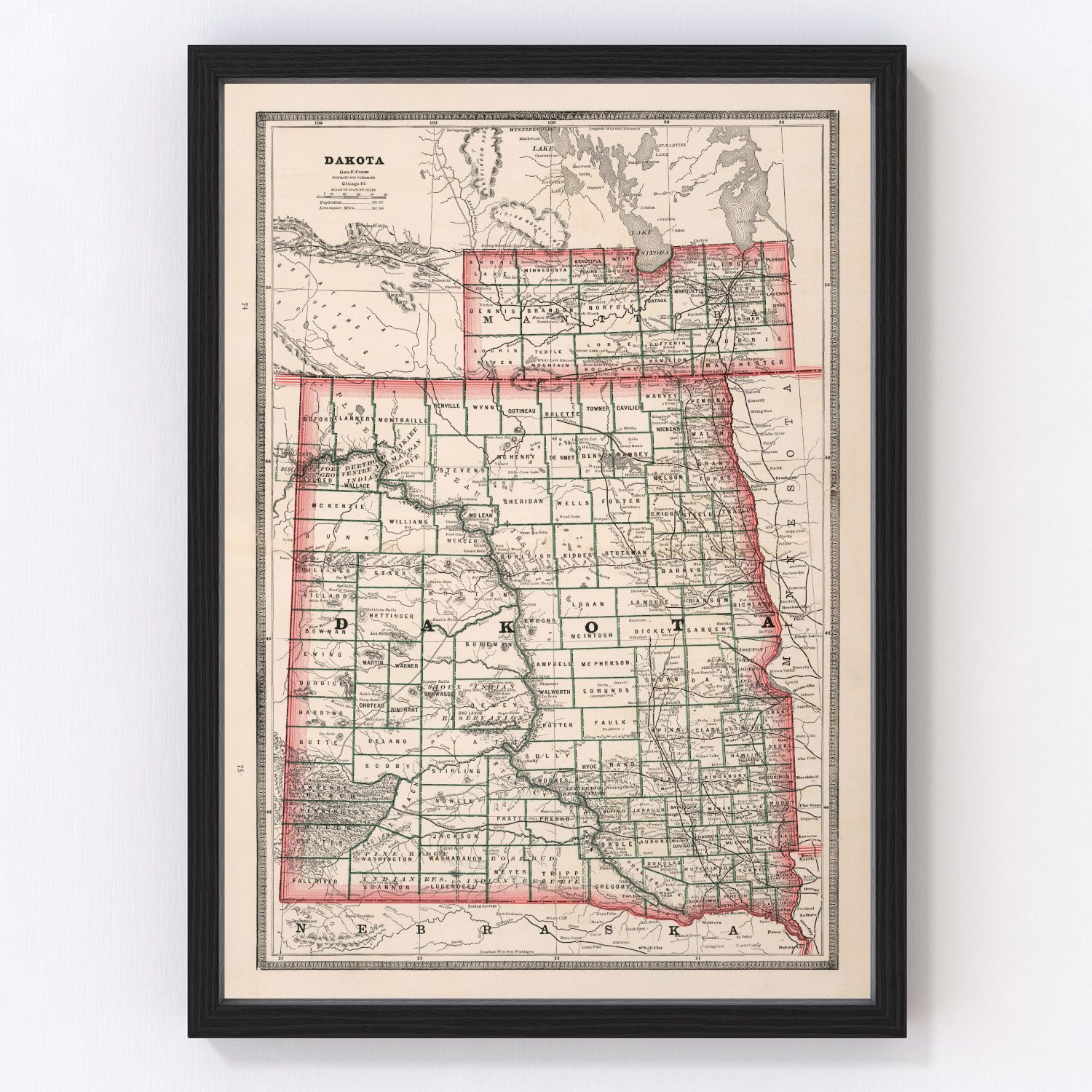 Vintage map of Dakota Territory, 1883