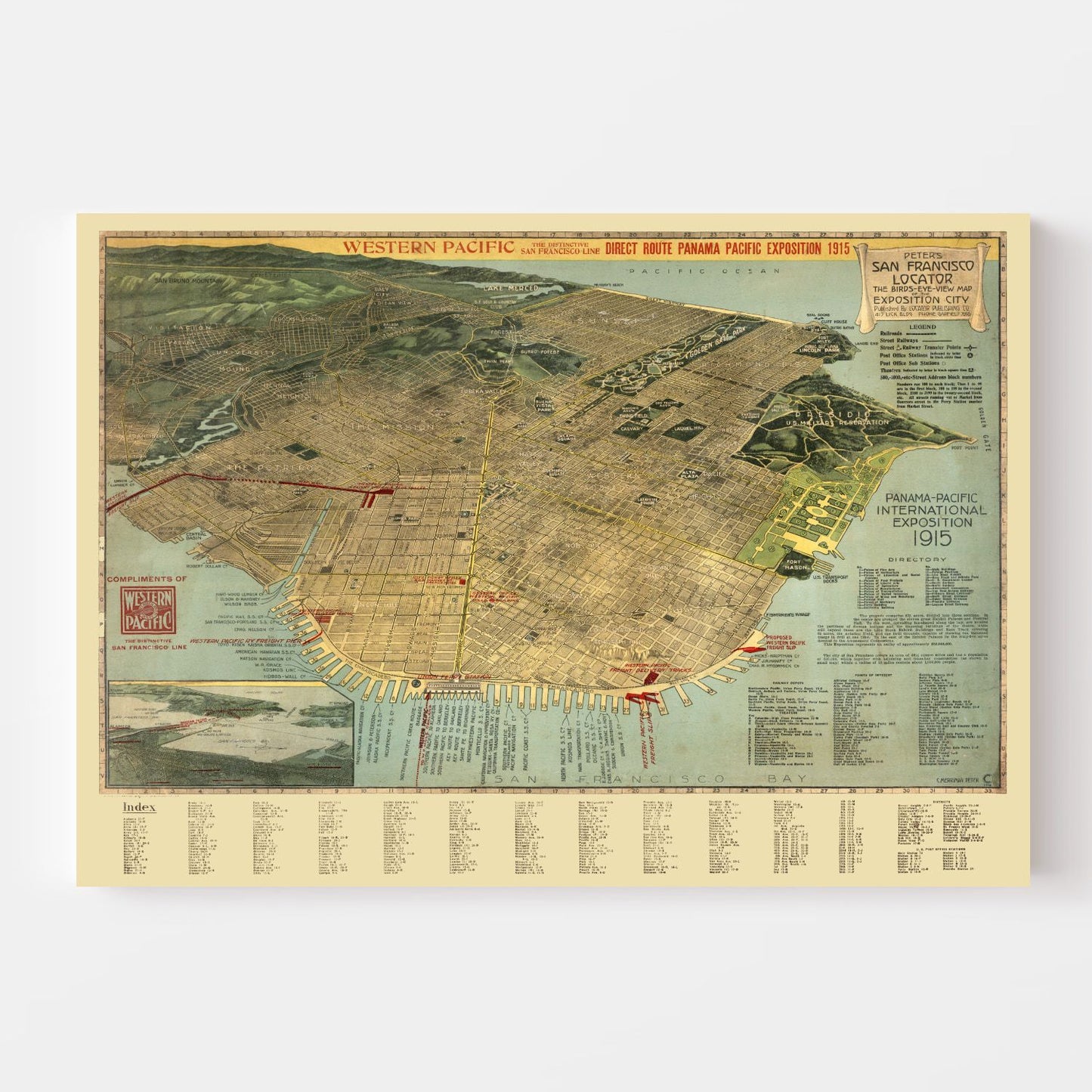 Vintage Map of San Francisco, California, 1914