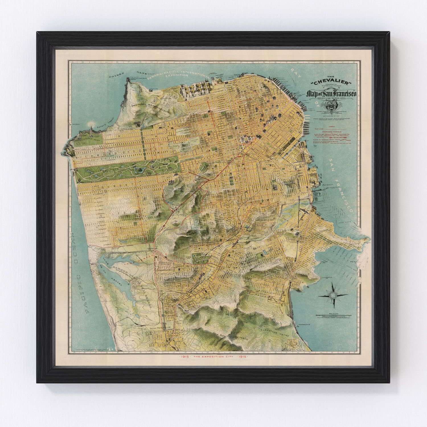 vintage map of San Francisco, California, 1915