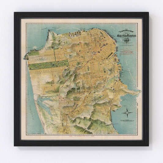 vintage map of San Francisco, California, 1915