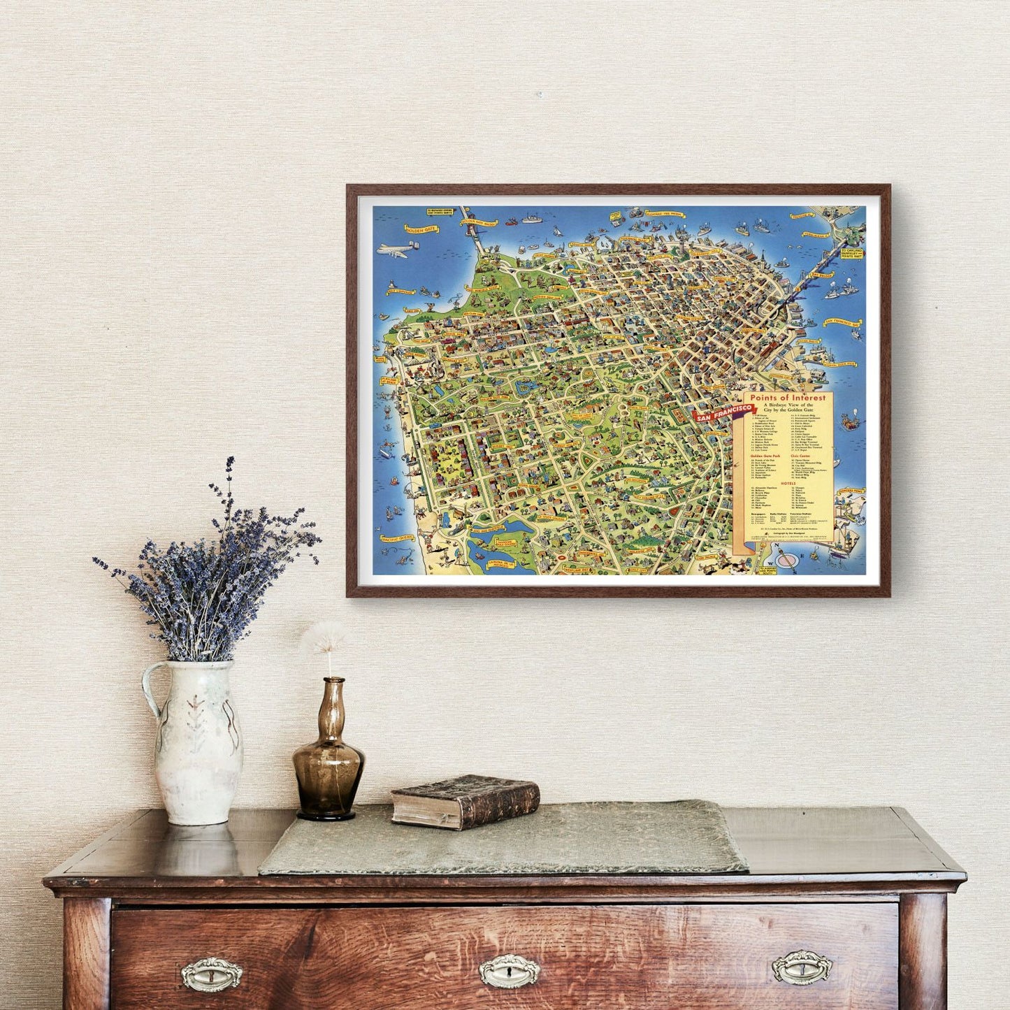 Vintage Map of San Francisco, California, 1952