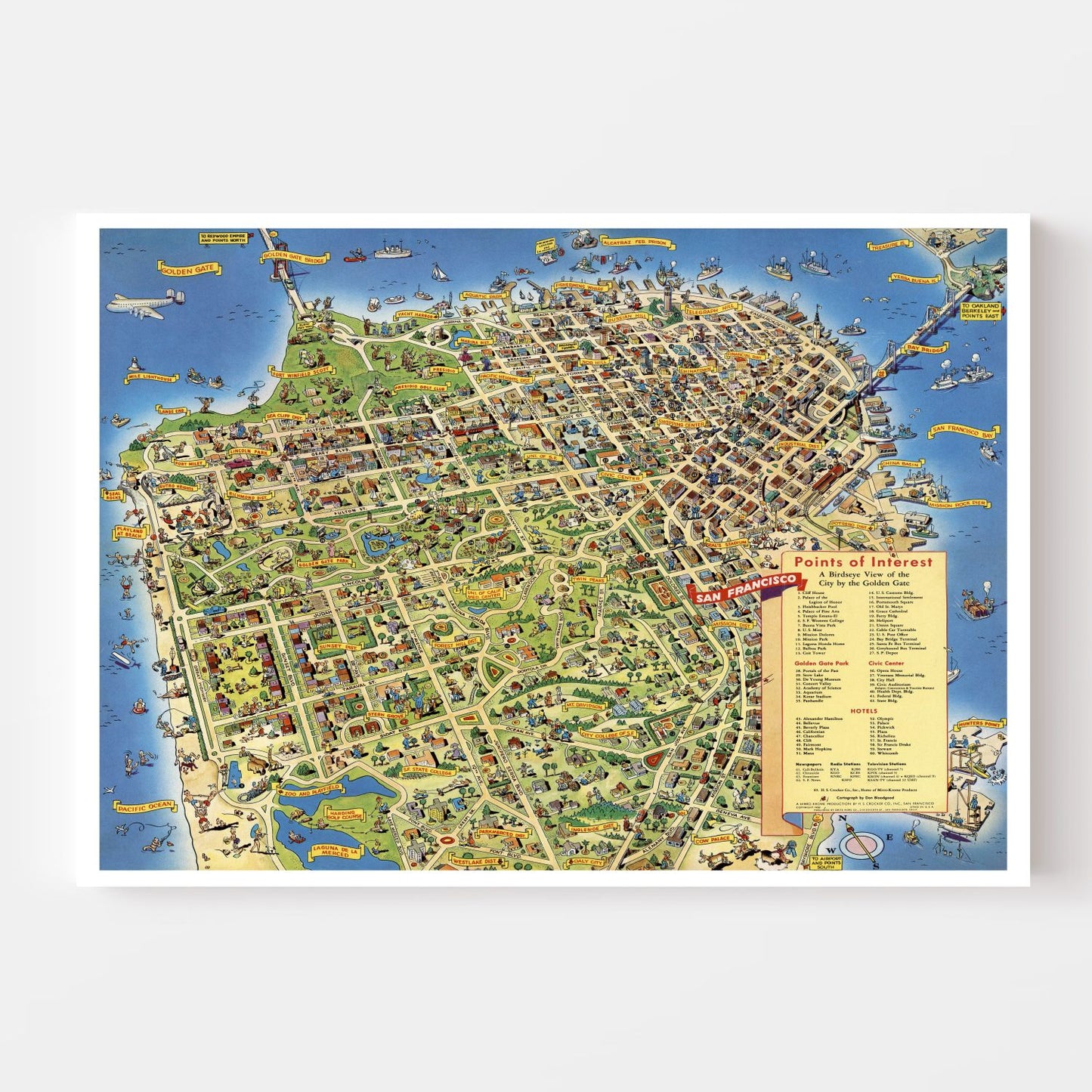 Vintage Map of San Francisco, California, 1952