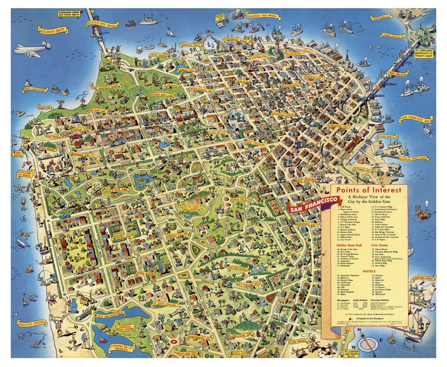 Vintage Map of San Francisco, California, 1952