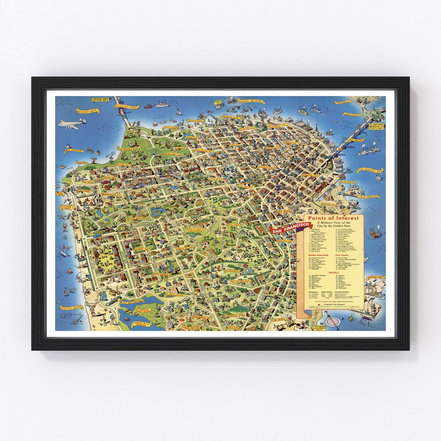 vintage map of San Francisco, California, 1952