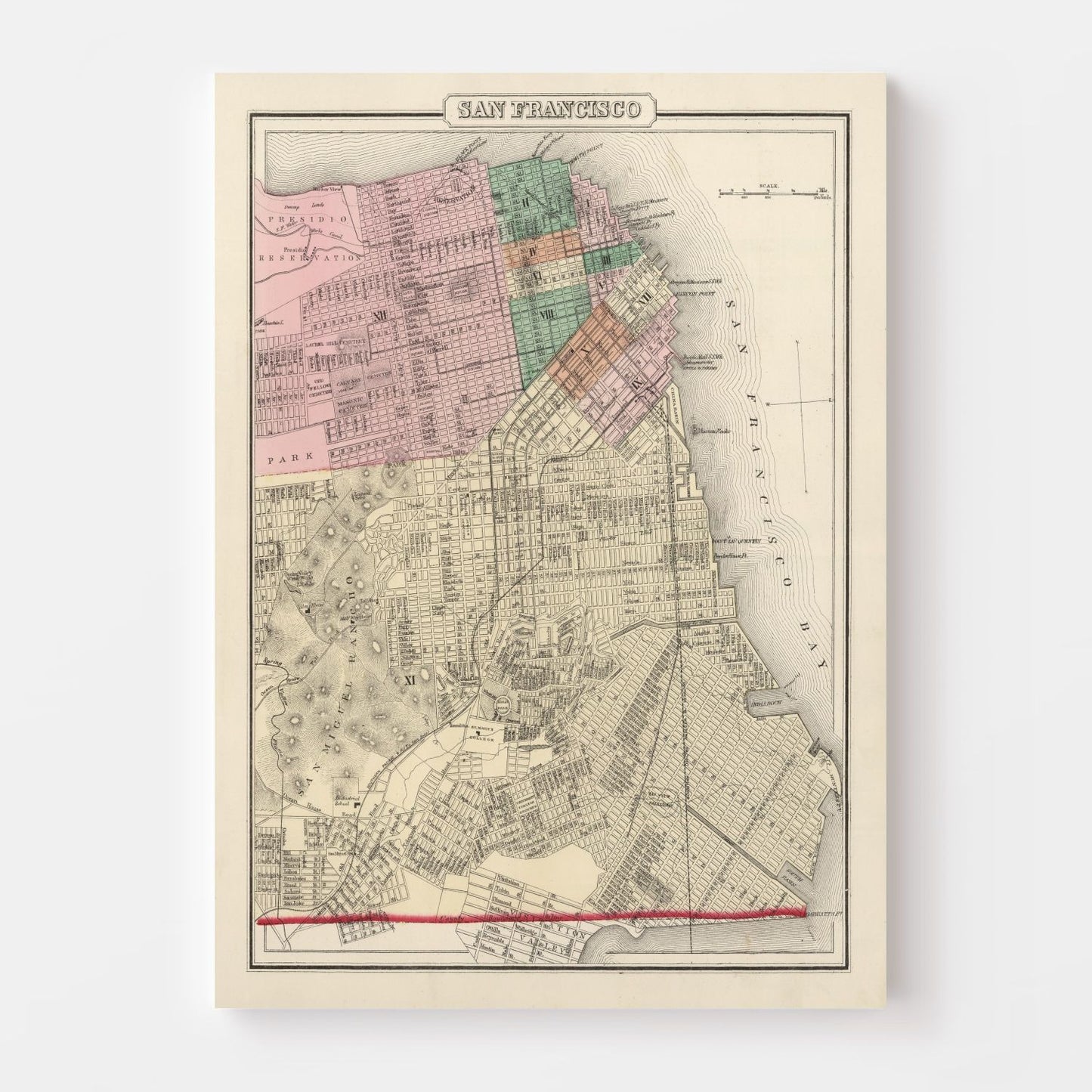 Vintage Map of San Francisco, California, 1874