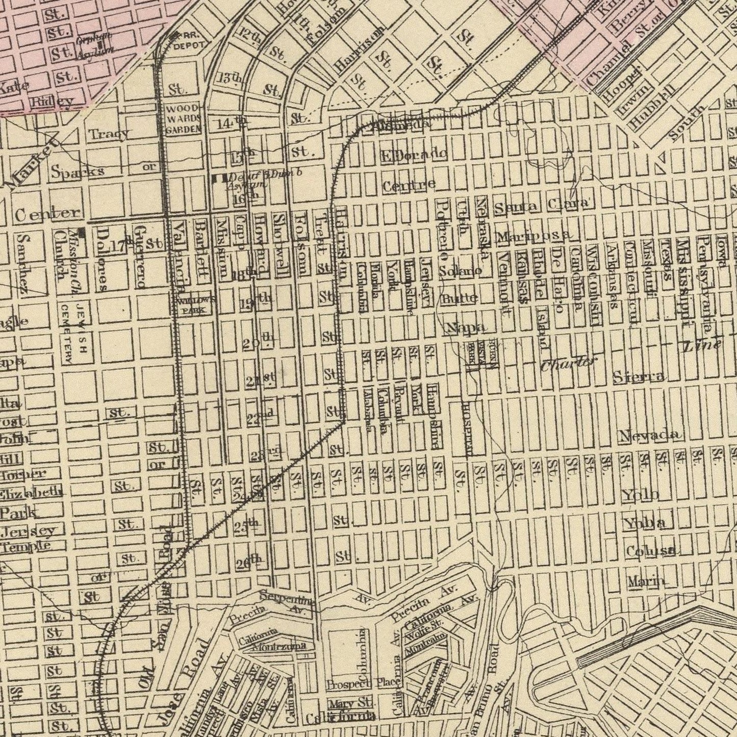 Vintage Map of San Francisco, California, 1874