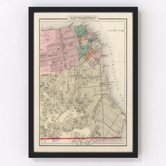 vintage map of San Francisco, California, 1874