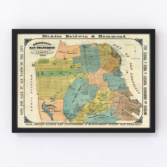 vintage map of San Francisco, California, 1890