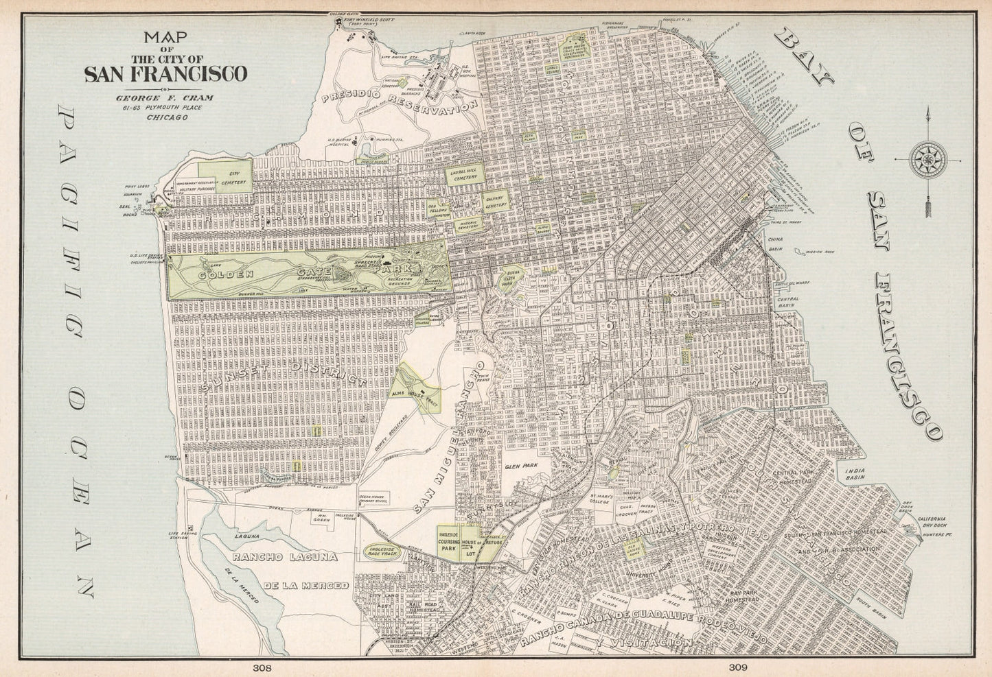 Vintage Map of San Francisco, California, 1901