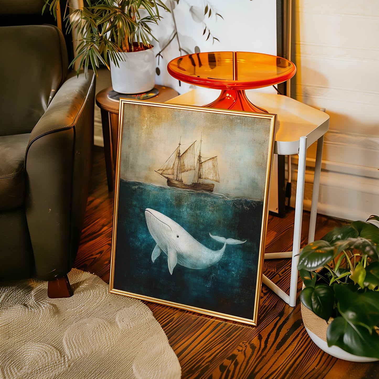 Whale Beneath the Tall Ship - Vintage Seascape Art