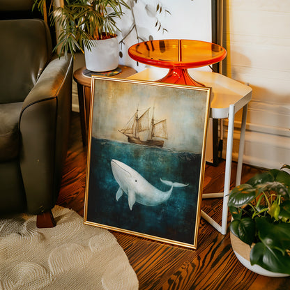 Whale Beneath the Tall Ship - Vintage Seascape Art