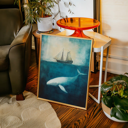 Deep Blue Silence and the Whale - Nautical Seascape Art
