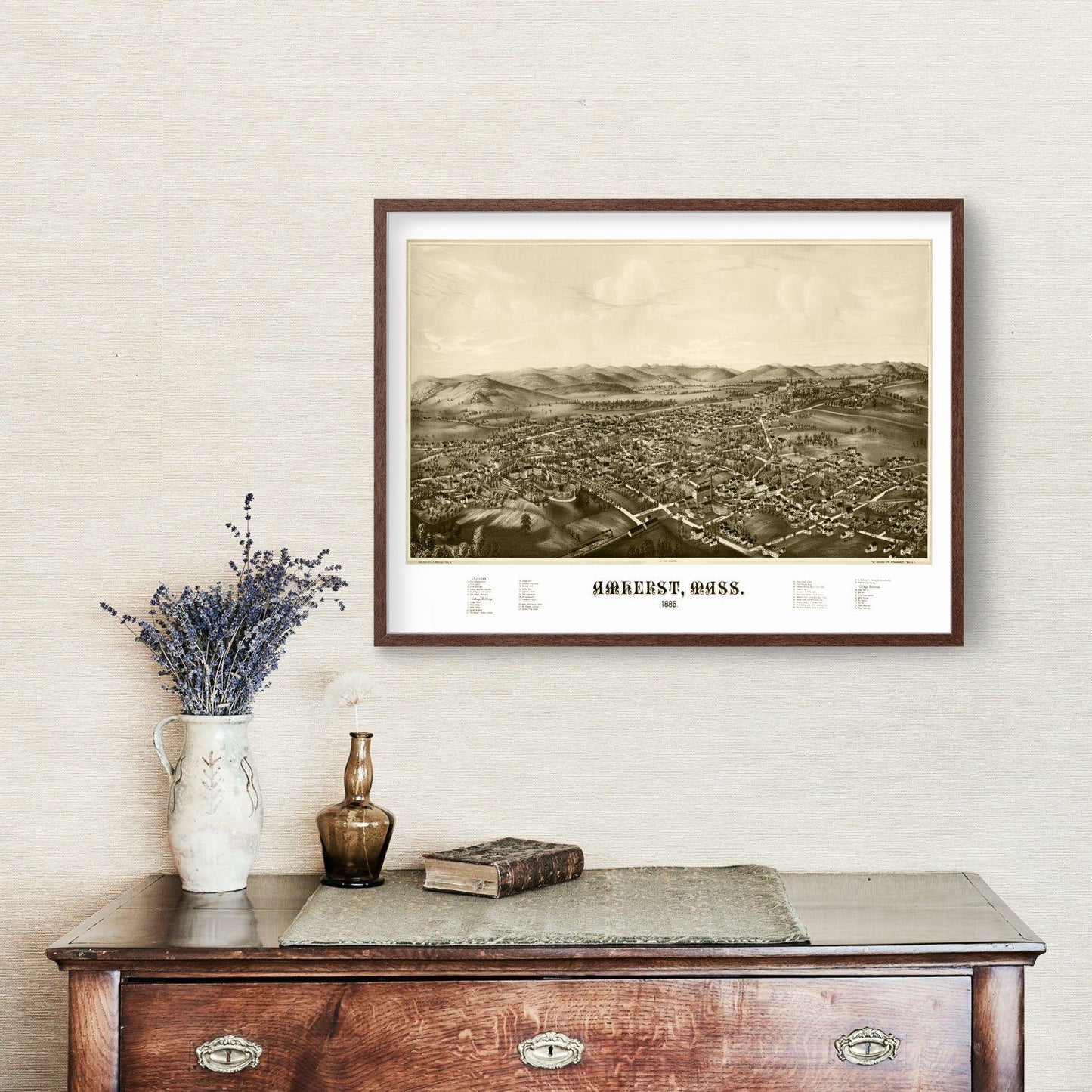 Vintage Map of Amherst, Massachusetts, 1886
